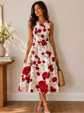 stylewe dresses midi NWT Stylewe SILK DRESS Midi Plunge SIZE M Balloon Sleeve Red